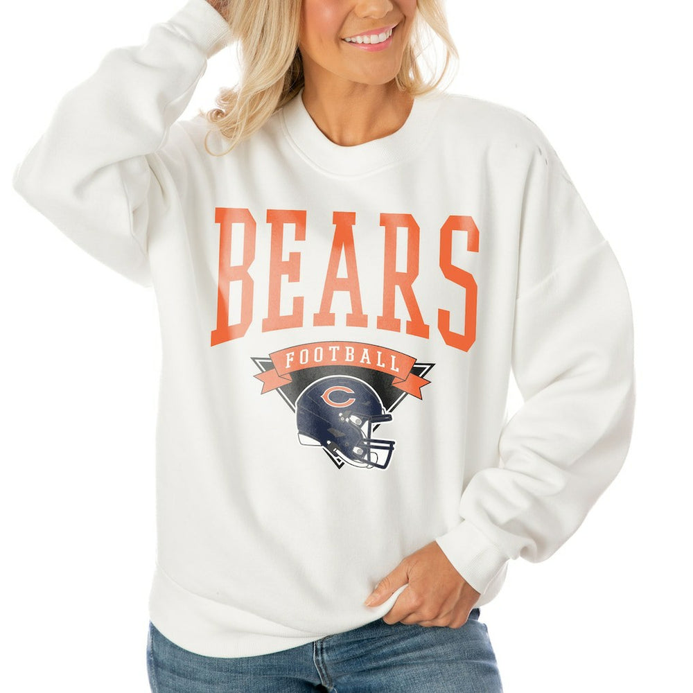 Chicago Bears Gameday Couture Women's Oversized Yard Line Tri-Blend Pullover Sweatshirt White
