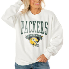 Green Bay Packers Gameday Couture Women's Oversized Yard Line Tri-Blend Pullover Sweatshirt White