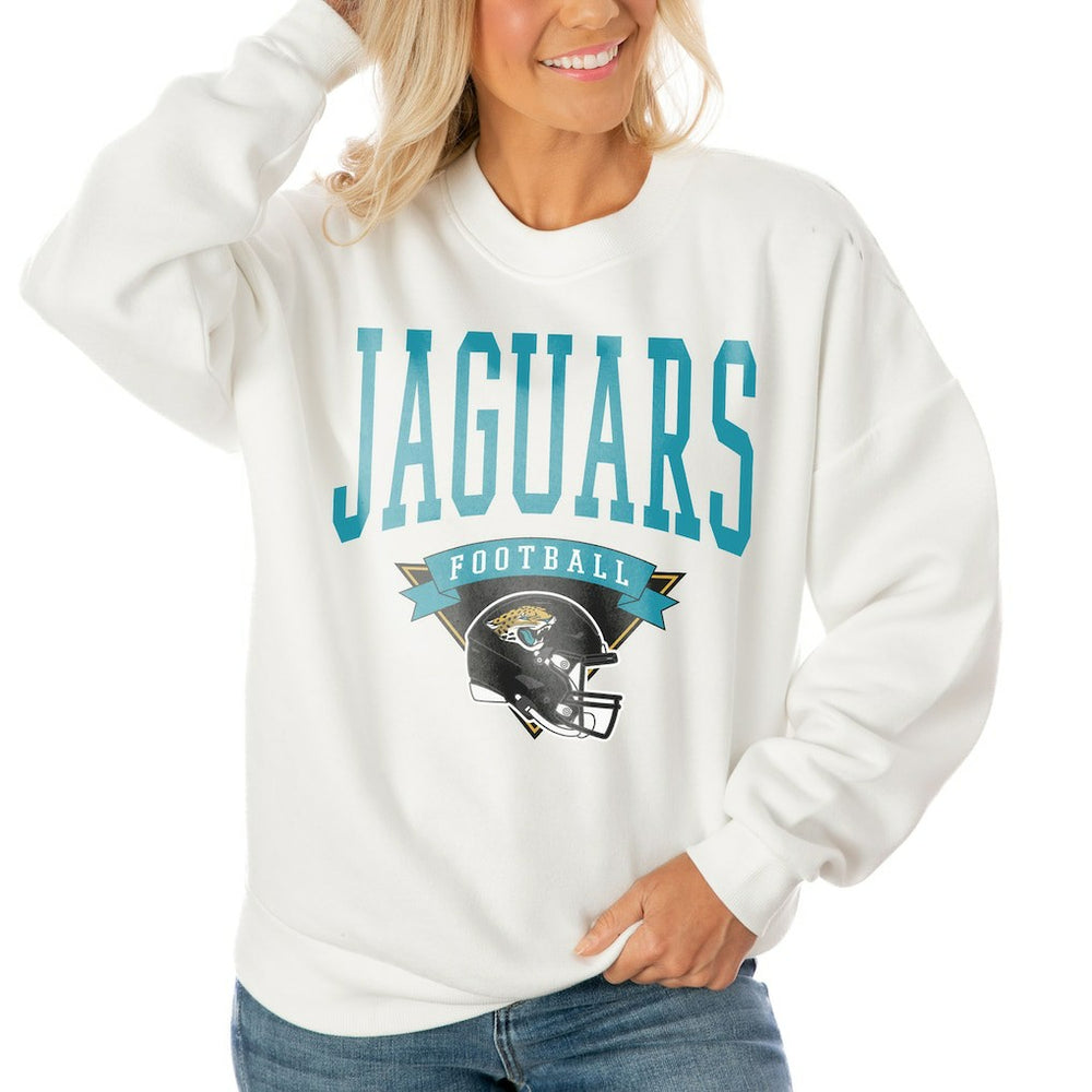 Jacksonville Jaguars Gameday Couture Women's Oversized Yard Line Tri-Blend Pullover Sweatshirt White