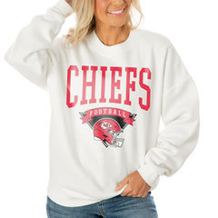 Kansas City Chiefs Gameday Couture Women's Oversized Yard Line Tri-Blend Pullover Sweatshirt White