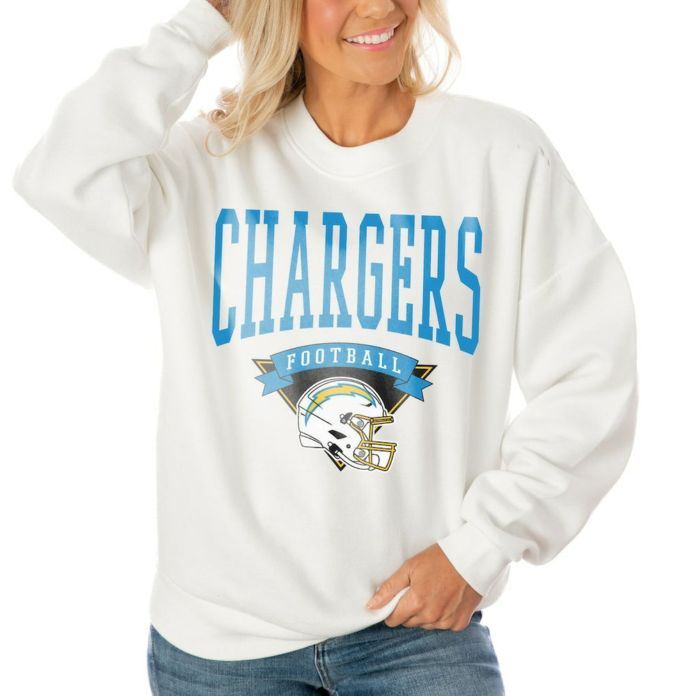 Los Angeles Chargers Gameday Couture Women's Oversized Yard Line Tri-Blend Pullover Sweatshirt White