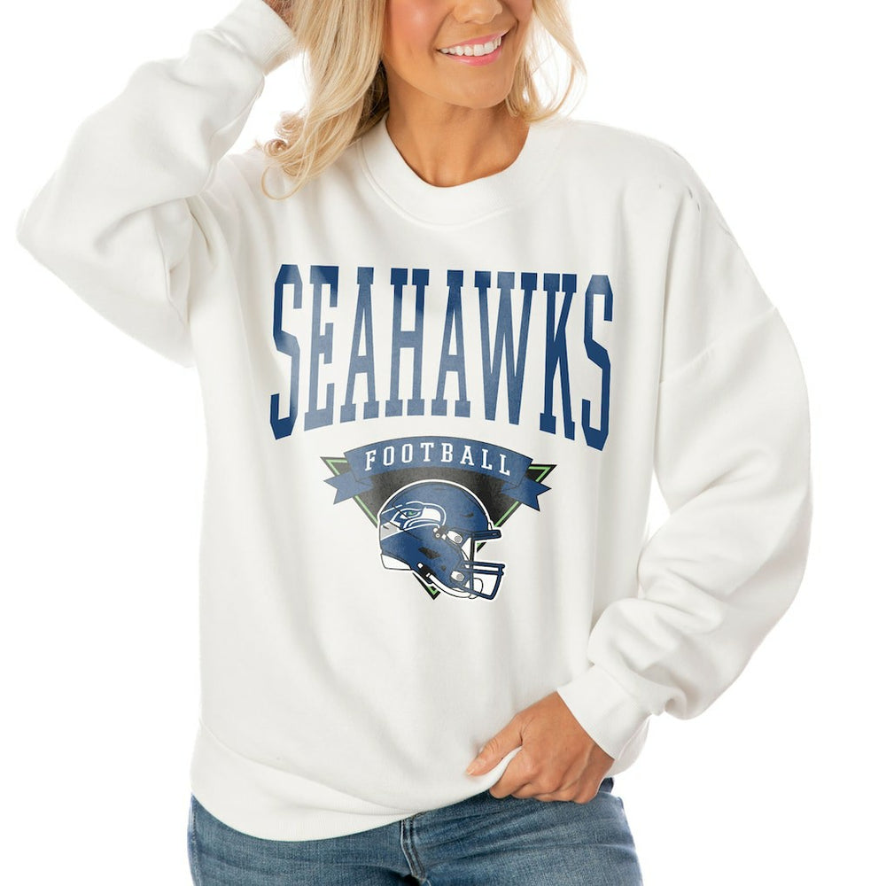 Seattle Seahawks Gameday Couture Women's Oversized Yard Line Tri-Blend Pullover Sweatshirt White