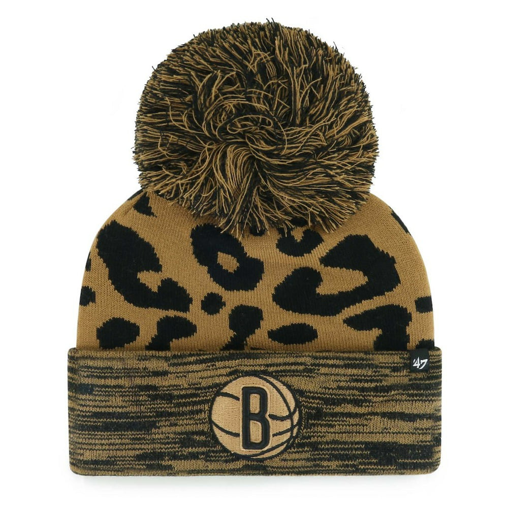 Brooklyn Nets '47 Women's Rosette Cuffed Knit Hat with Pom Leopard