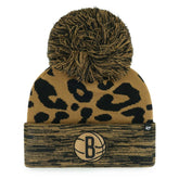 Brooklyn Nets '47 Women's Rosette Cuffed Knit Hat with Pom Leopard