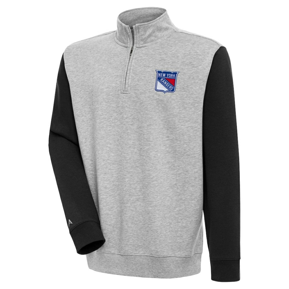 NHL New York Rangers Antigua Victory Colorblock Quarter-Zip Pullover Top - Heather Gray/Black