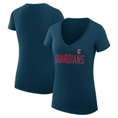 Cleveland Guardians G-III 4Her by Carl Banks Women's Super-Slim Fit Lightweight Dot Print V-Neck T-Shirt - Navy T-shirts