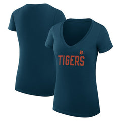 Detroit Tigers G-III 4Her by Carl Banks Women's Super-Slim Fit Lightweight Dot Print V-Neck T-Shirt - Navy T-shirts