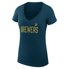 Milwaukee Brewers G-III 4Her by Carl Banks Women's Super-Slim Fit Lightweight Dot Print V-Neck T-Shirt - Navy T-shirts