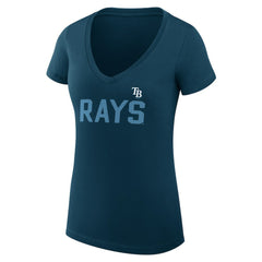 Tampa Bay Rays G-III 4Her by Carl Banks Women's Super-Slim Fit Lightweight Dot Print V-Neck T-Shirt - Navy T-shirts