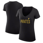 Pittsburgh Pirates G-III 4Her by Carl Banks Women's Super-Slim Fit Lightweight Dot Print V-Neck T-Shirt - Black T-shirts