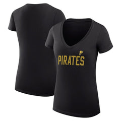 Pittsburgh Pirates G-III 4Her by Carl Banks Women's Super-Slim Fit Lightweight Dot Print V-Neck T-Shirt - Black T-shirts