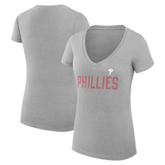 Philadelphia Phillies G-III 4Her by Carl Banks Women's Super-Slim Fit Lightweight Dot Print V-Neck T-Shirt - Gray T-shirts