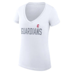 Cleveland Guardians G-III 4Her by Carl Banks Women's Super-Slim Fit Lightweight Dot Print V-Neck T-Shirt - White T-shirts