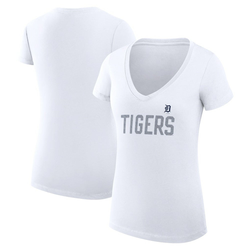 Detroit Tigers G-III 4Her by Carl Banks Women's Super-Slim Fit Lightweight Dot Print V-Neck T-Shirt - White T-shirts