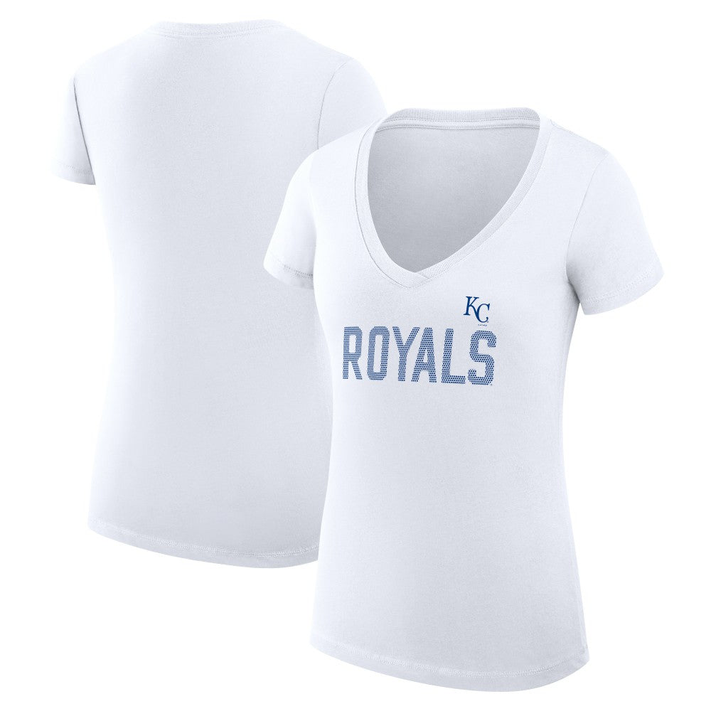Kansas City Royals G-III 4Her by Carl Banks Women's Super-Slim Fit Lightweight Dot Print V-Neck T-Shirt - White T-shirts