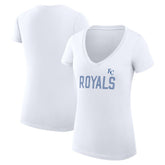 Kansas City Royals G-III 4Her by Carl Banks Women's Super-Slim Fit Lightweight Dot Print V-Neck T-Shirt - White T-shirts