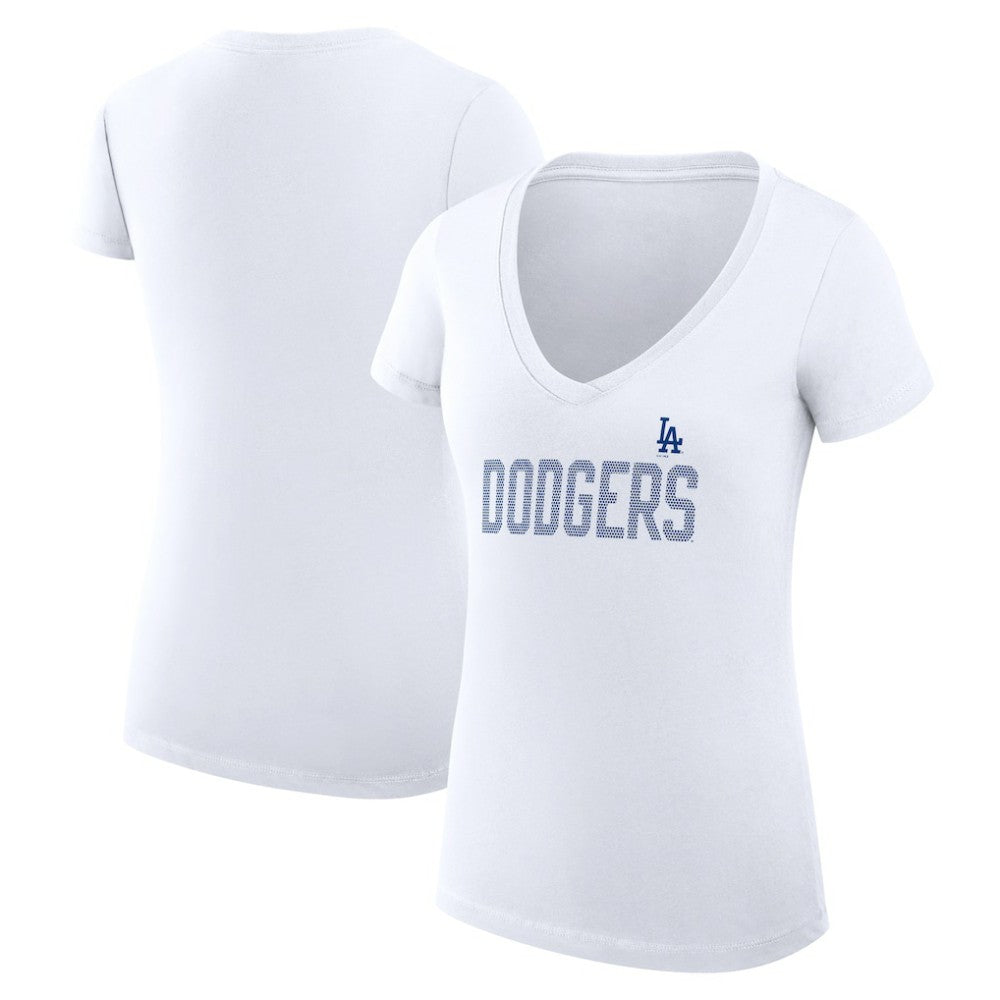Los Angeles Dodgers G-III 4Her by Carl Banks Women's Super-Slim Fit Lightweight Dot Print V-Neck T-Shirt - White T-shirts