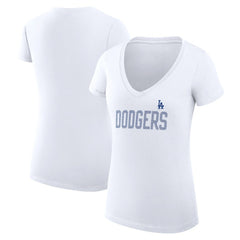 Los Angeles Dodgers G-III 4Her by Carl Banks Women's Super-Slim Fit Lightweight Dot Print V-Neck T-Shirt - White T-shirts