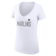 Miami Marlins G-III 4Her by Carl Banks Women's Super-Slim Fit Lightweight Dot Print V-Neck T-Shirt - White T-shirts