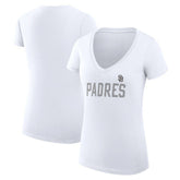San Diego Padres G-III 4Her by Carl Banks Women's Super-Slim Fit Lightweight Dot Print V-Neck T-Shirt - White T-shirts