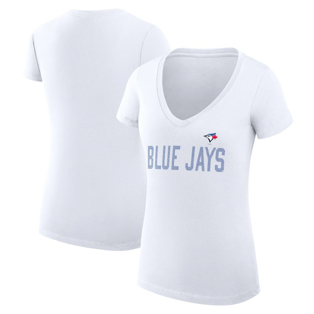 Toronto Blue Jays G-III 4Her by Carl Banks Women's Super-Slim Fit Lightweight Dot Print V-Neck T-Shirt - White T-shirts
