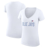 Toronto Blue Jays G-III 4Her by Carl Banks Women's Super-Slim Fit Lightweight Dot Print V-Neck T-Shirt - White T-shirts