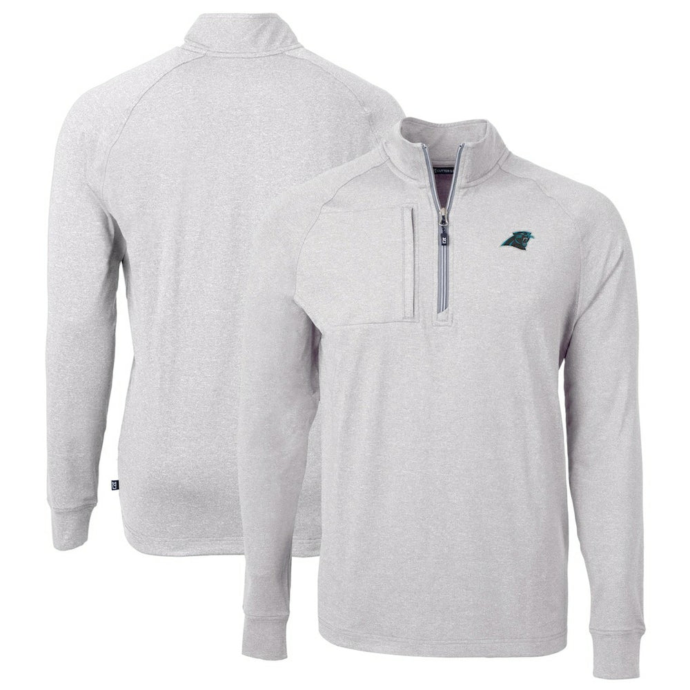 Carolina Panthers Cutter & Buck Big & Tall Adapt Eco Knit Quarter-Zip Pullover Top Heather Gray