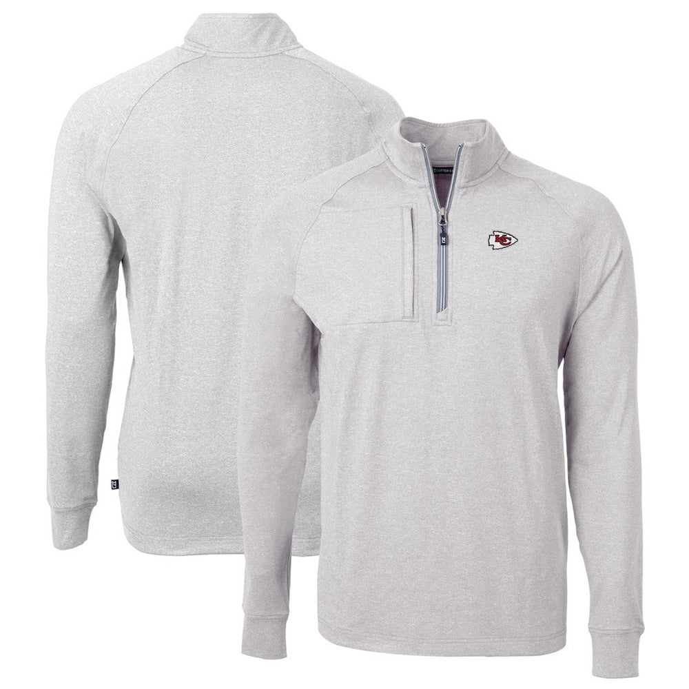 Kansas City Chiefs Cutter & Buck Big & Tall Adapt Eco Knit Quarter-Zip Pullover Top Heather Gray