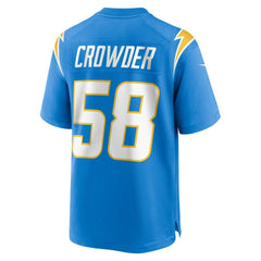 NFL Tae Crowder Los Angeles Chargers Team Game Jersey - Powder Blue