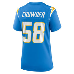 NFL Tae Crowder Los Angeles Chargers Women's Team Game Jersey - Powder Blue