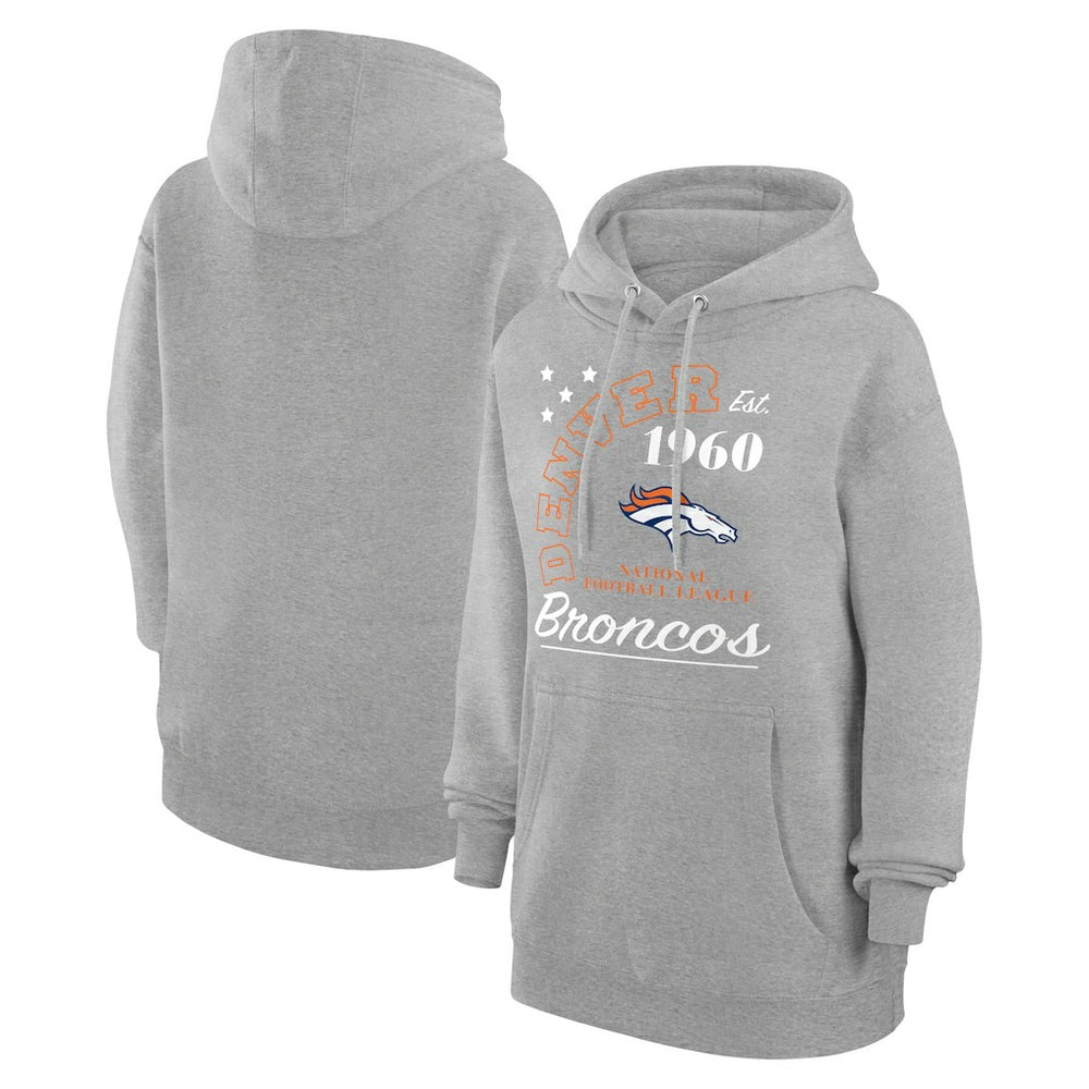 Denver Broncos Starter Unisex Arch Team Fleece Pullover Hoodie Heather Gray
