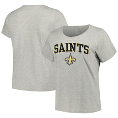 New Orleans Saints Women's Plus Size Arch Over Logo T-Shirt Heather Gray