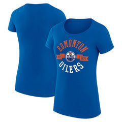 NHL Edmonton Oilers G-III 4Her by Carl Banks Women's Super-Slim Fit Lightweight City Graphic Sport Crewneck T-Shirt - Royal