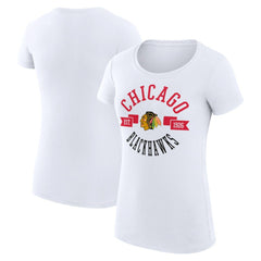 NHL Chicago Blackhawks G-III 4Her by Carl Banks Women's Super-Slim Fit Lightweight City Graphic Sport Crewneck T-Shirt - White