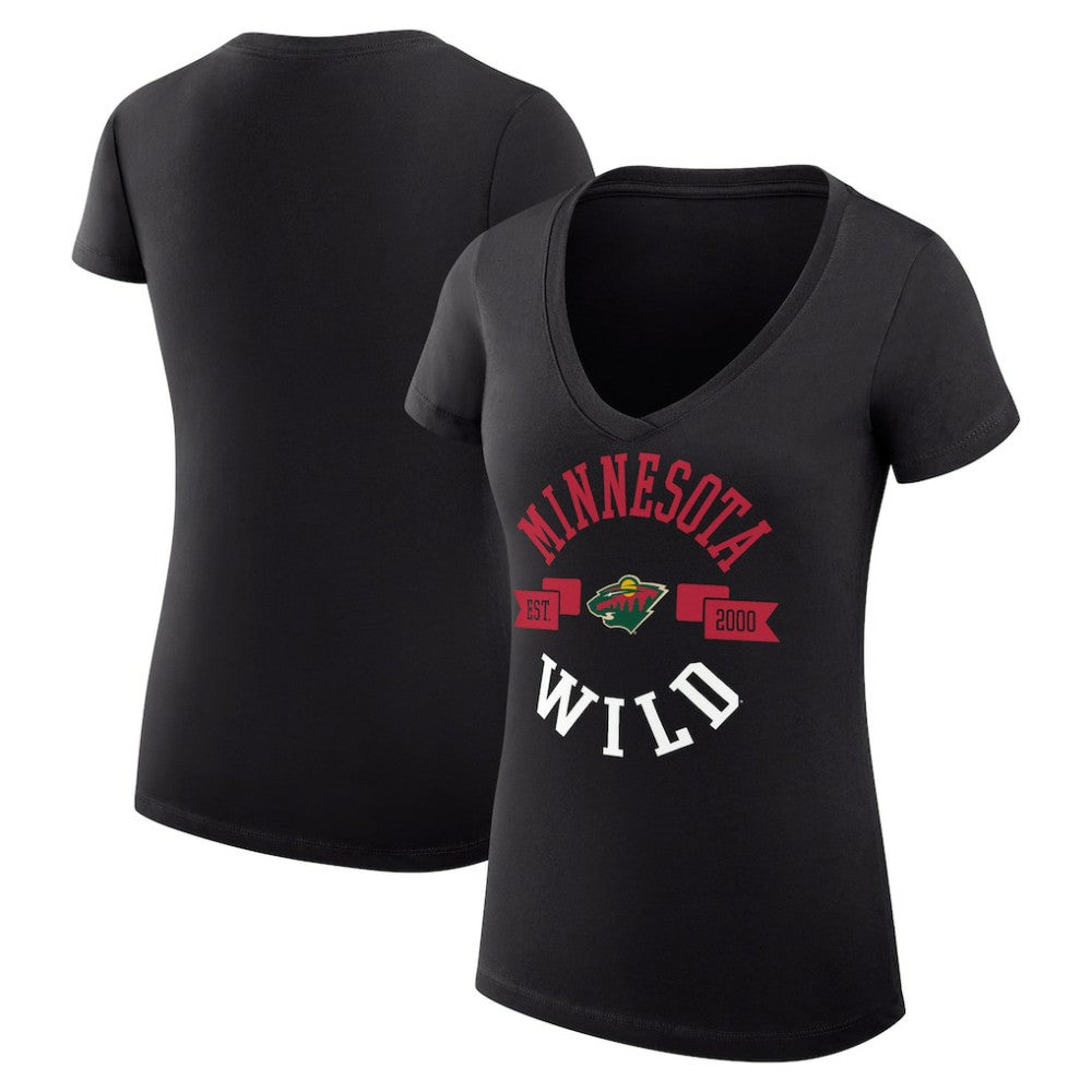 NHL Minnesota Wild G-III 4Her by Carl Banks Women's Super-Slim Fit Lightweight City Graphic V-Neck T-Shirt - Black
