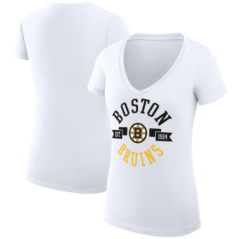 NHL Boston Bruins G-III 4Her by Carl Banks Women's Super-Slim Fit Lightweight City Graphic V-Neck T-Shirt - White
