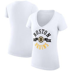 NHL Boston Bruins G-III 4Her by Carl Banks Women's Super-Slim Fit Lightweight City Graphic V-Neck T-Shirt - White