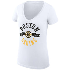 NHL Boston Bruins G-III 4Her by Carl Banks Women's Super-Slim Fit Lightweight City Graphic V-Neck T-Shirt - White
