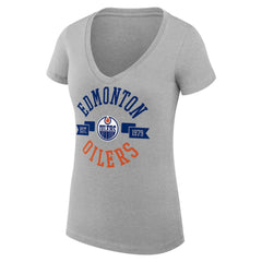 NHL Edmonton Oilers G-III 4Her by Carl Banks Women's Super-Slim Fit Lightweight City Graphic V-Neck T-Shirt - Heather Gray