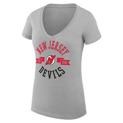 NHL New Jersey Devils G-III 4Her by Carl Banks Women's Super-Slim Fit Lightweight City Graphic V-Neck T-Shirt - Heather Gray