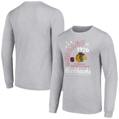 NHL Chicago Blackhawks Starter Arch City Theme Graphic Long Sleeve T-Shirt - Heather Gray