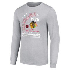 NHL Chicago Blackhawks Starter Arch City Theme Graphic Long Sleeve T-Shirt - Heather Gray