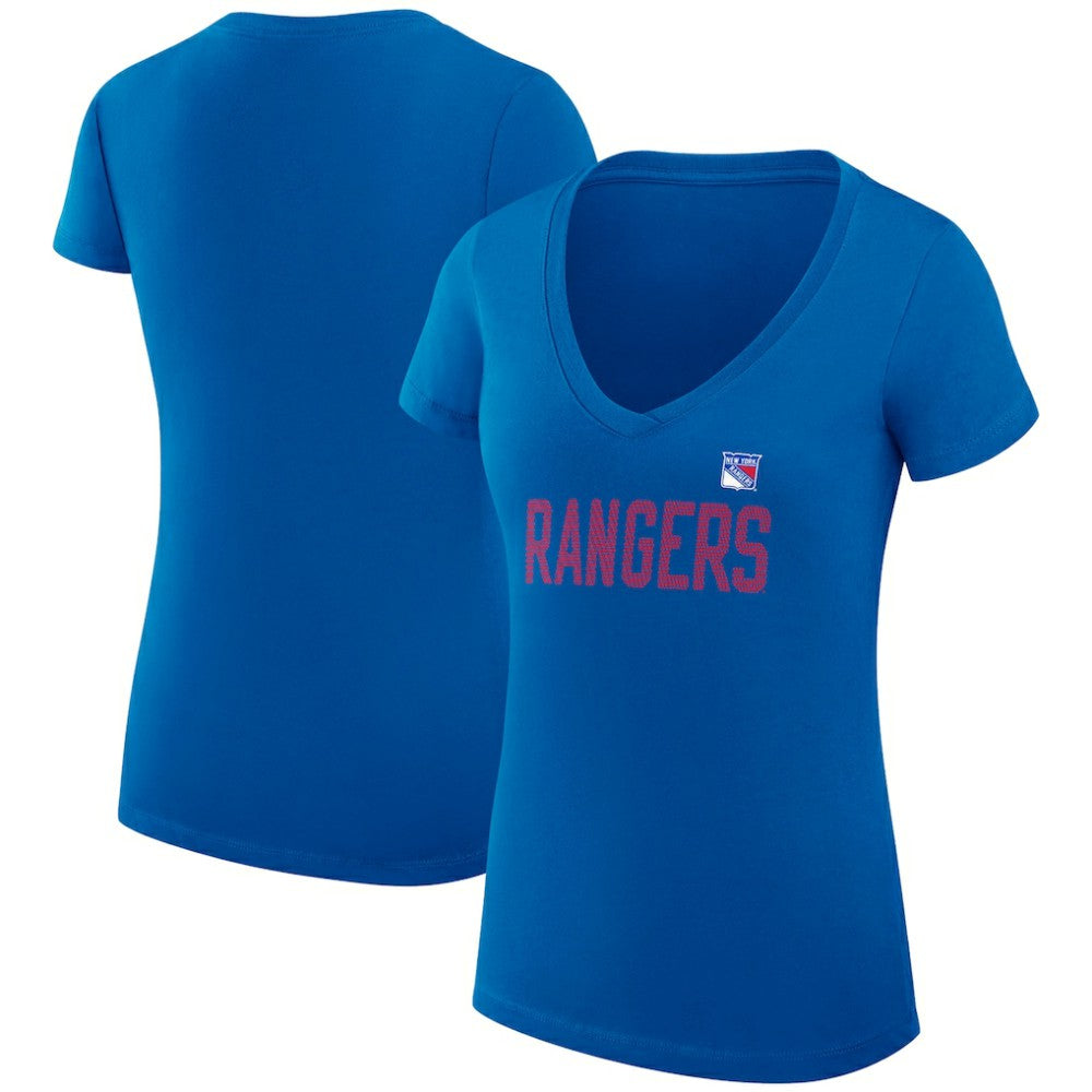 NHL New York Rangers G-III 4Her by Carl Banks Women's Super-Slim Fit Lightweight Dot Print Team V-Neck T-Shirt - Blue