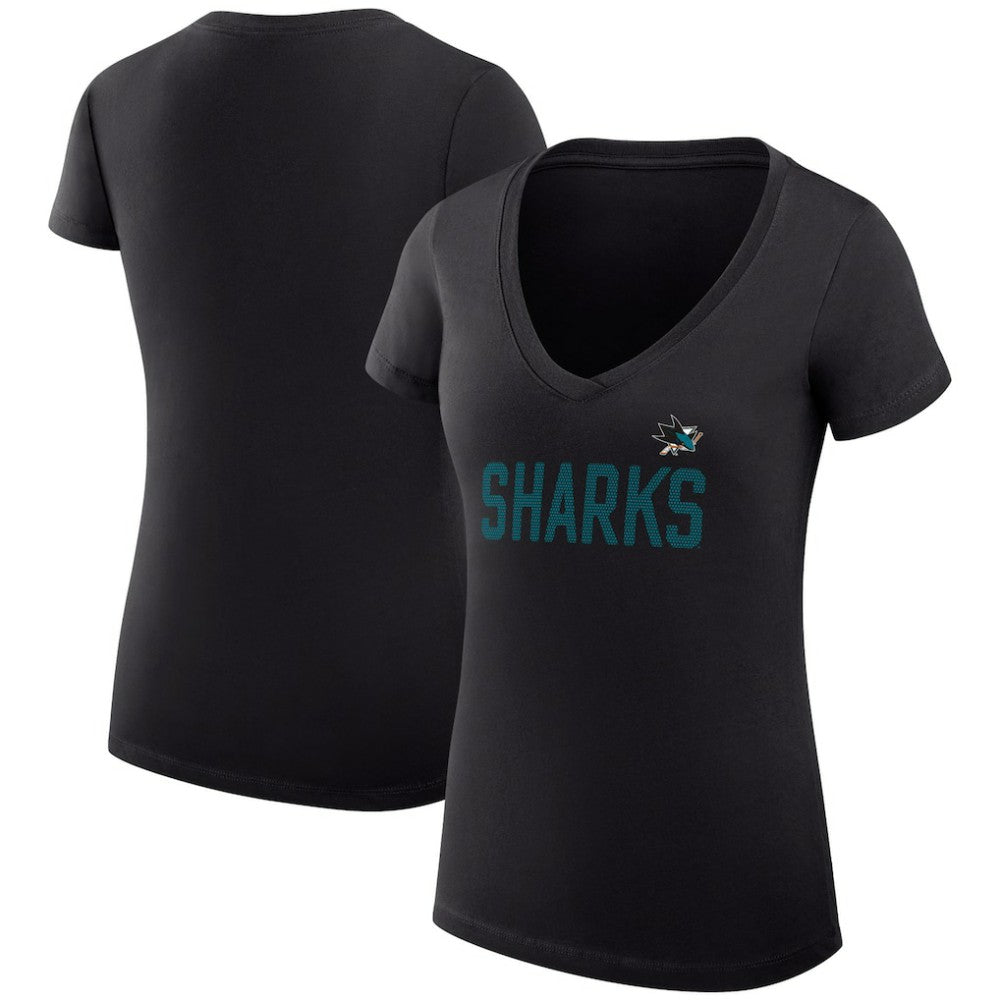 NHL San Jose Sharks G-III 4Her by Carl Banks Women's Super-Slim Fit Lightweight Dot Print Team V-Neck T-Shirt - Black