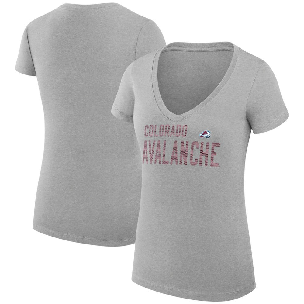 NHL Colorado Avalanche G-III 4Her by Carl Banks Women's Super-Slim Fit Lightweight Dot Print Team V-Neck T-Shirt - Heather Gray