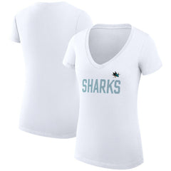 NHL San Jose Sharks G-III 4Her by Carl Banks Women's Super-Slim Fit Lightweight Dot Print Team V-Neck T-Shirt - White