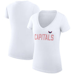 NHL Washington Capitals G-III 4Her by Carl Banks Women's Super-Slim Fit Lightweight Dot Print Team V-Neck T-Shirt - White