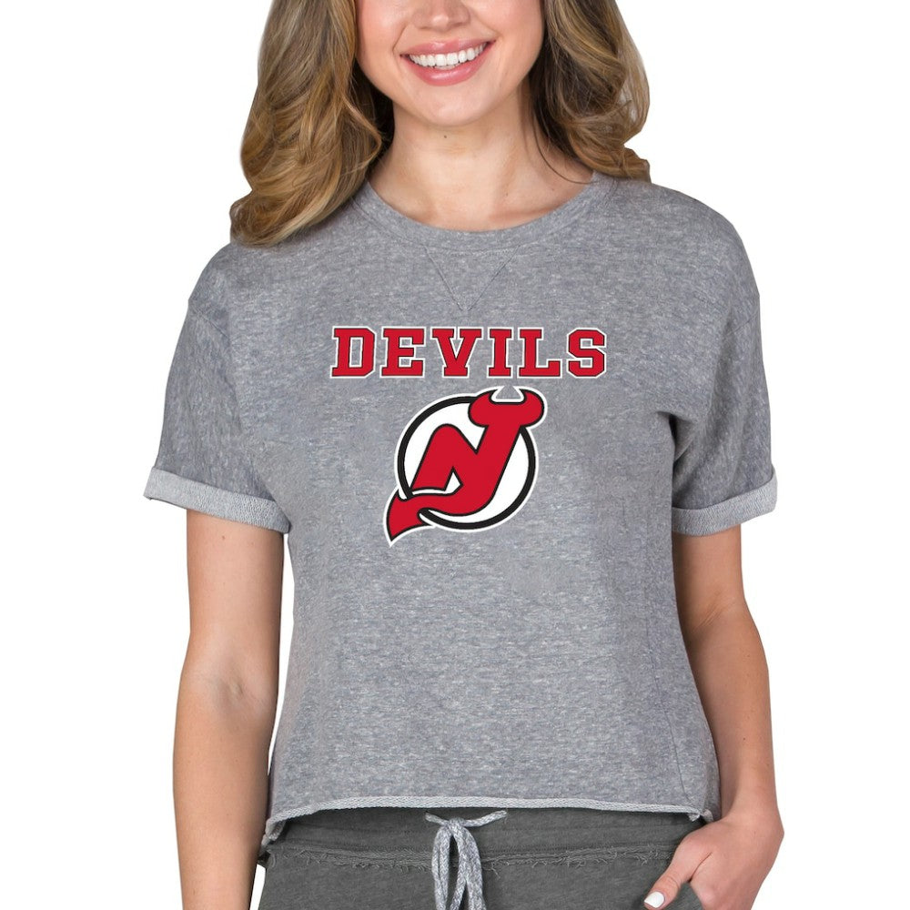 NHL New Jersey Devils Concepts Sport Women's Tri-Blend Mainstream Terry Short Sleeve Sweatshirt Top - Heather Gray
