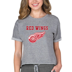 NHL Detroit Red Wings Concepts Sport Women's Tri-Blend Mainstream Terry Short Sleeve Sweatshirt Top - Heather Gray