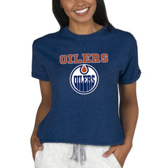 NHL Edmonton Oilers Concepts Sport Women's Tri-Blend Mainstream Terry Short Sleeve Sweatshirt Top - Navy